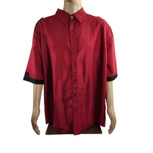 VERTICAL SPORT Men's 3XL Red Black Geometric Print Short Sleeve Button‎ Up Shirt